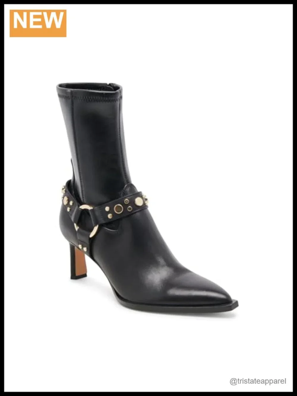 Leather Ankle Bootie Pointed Toe Cone Heel Zip
